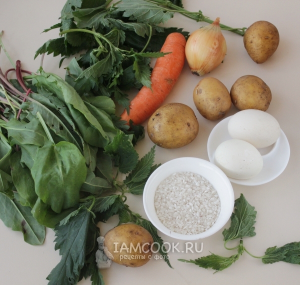 Ингредиенты для зеленых щей с крапивой и щавелем