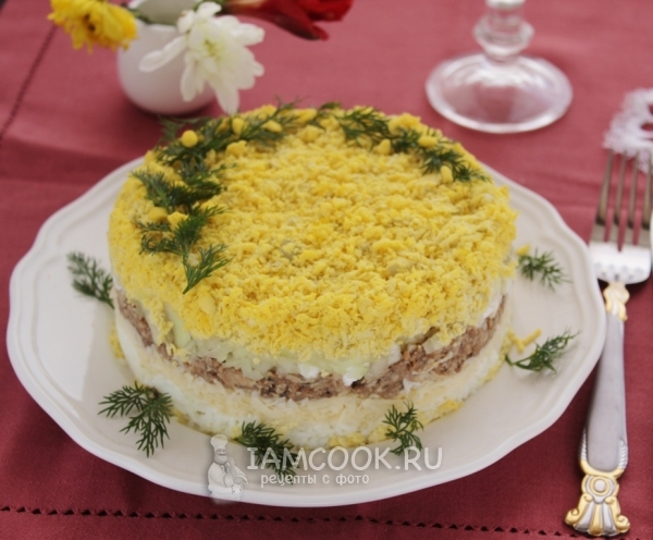 Фото салата «Мимоза» с сыром и сливочным маслом
