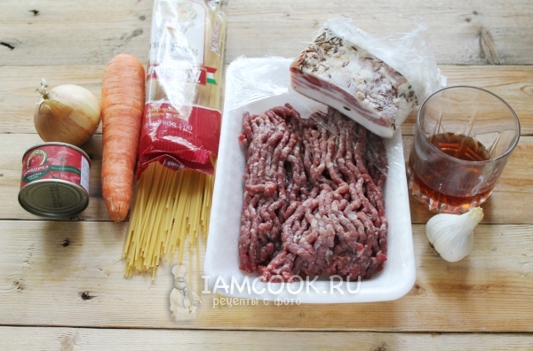 Ингредиенты для спагетти болоньезе