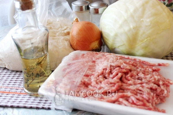 Ингредиенты для пирожков с капустой и мясом в духовке