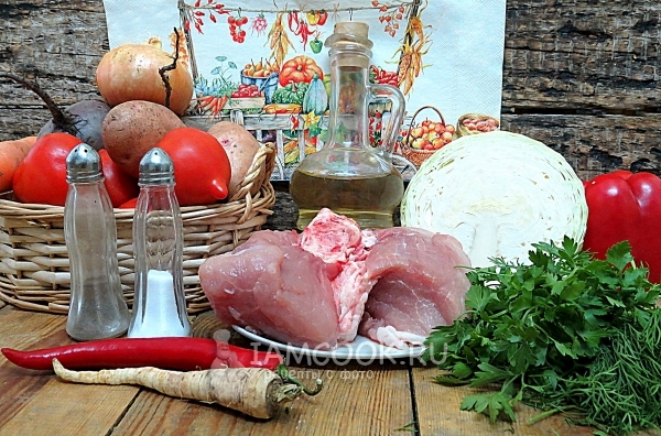 Ингредиенты для украинского борща с пампушками