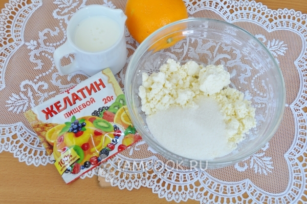 Ингредиенты для творожного десерта на апельсиновом фреше