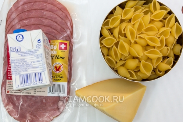 Ингредиенты для пасты с ветчиной и сыром