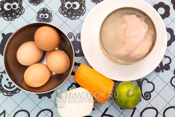 Ингредиенты для яичного паштета с печенью трески и овощами