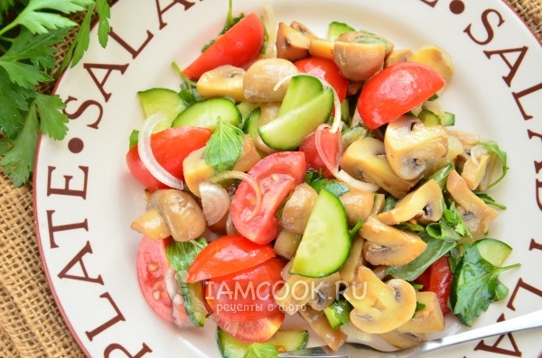 Рецепт постного салата с маринованными грибами (шампиньонами)