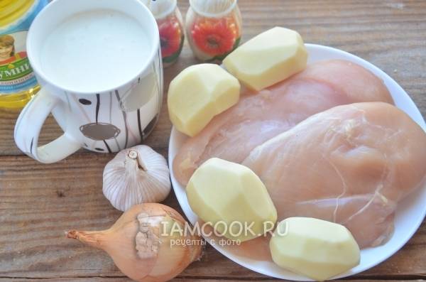 Заливной пирог на кефире с курицей и картошкой