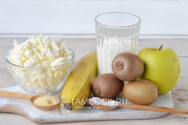 Ингредиенты для творожного торта с желатином и фруктами