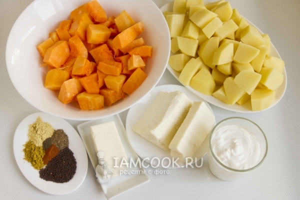 Ингредиенты для сабджи с картофелем и тыквой