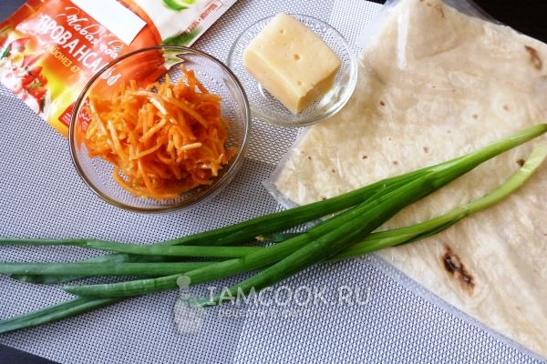Ингредиенты для лаваша с корейской морковкой и сыром