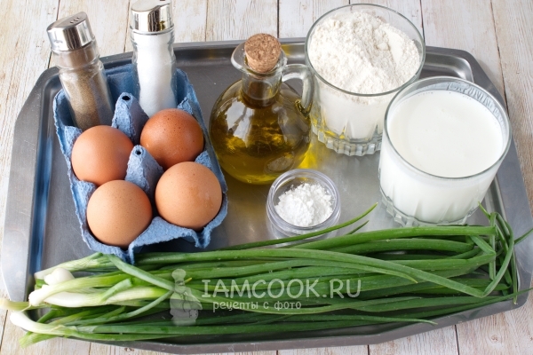 Ингредиенты для ленивых пирожков с яйцом и зелёным луком за 15 минут