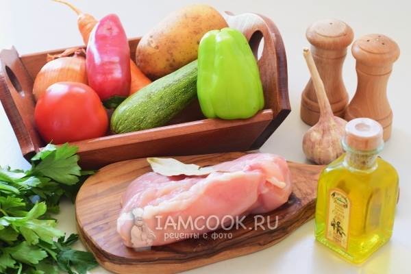 Ингредиенты для овощного рагу с мясом и картошкой