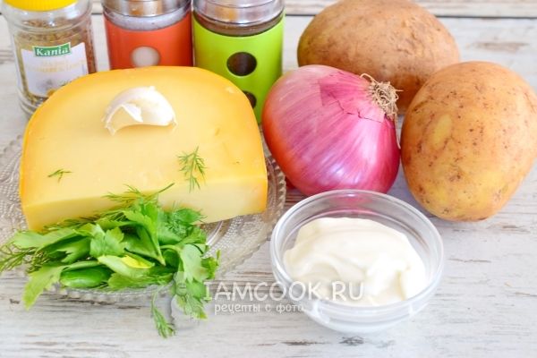 Ингредиенты для картошки с сыром и майонезом в духовке