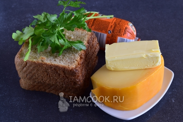 Ингредиенты для горячих бутербродов с колбасой и сыром в духовке
