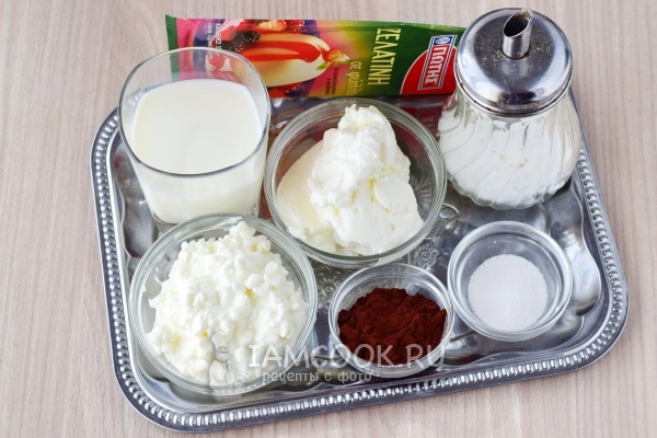 Ингредиенты для творожного десерта с желатином без выпечки