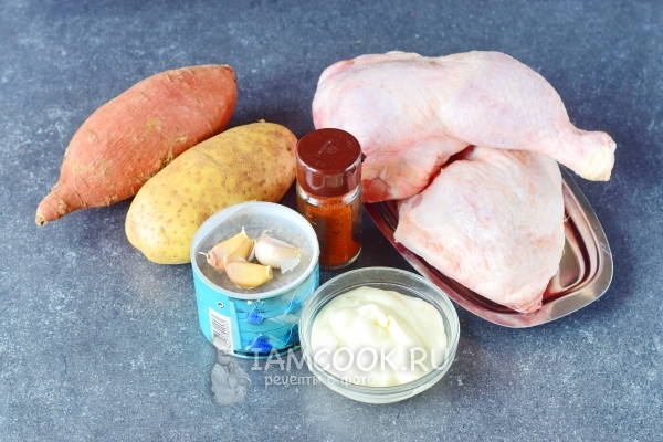 Ингредиенты для курицы с картошкой в духовке с майонезом