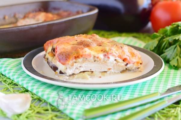 Курица с баклажанами и помидорами в духовке — рецепт с фото пошагово