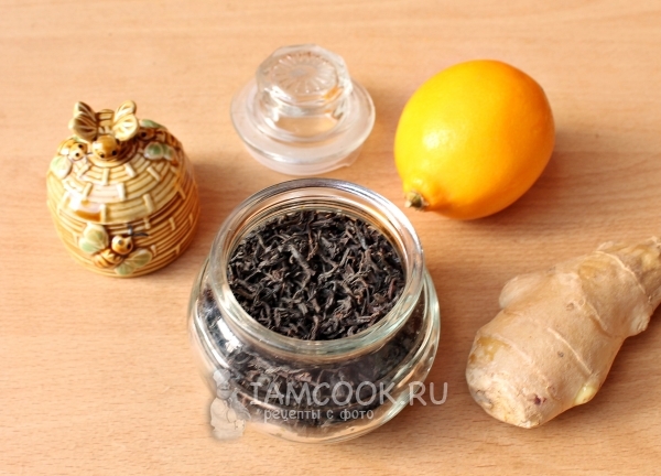 Ингредиенты для чёрного чая с корнем имбиря