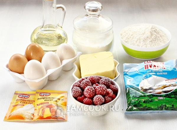 Ингредиенты для пирога с замороженной малиной