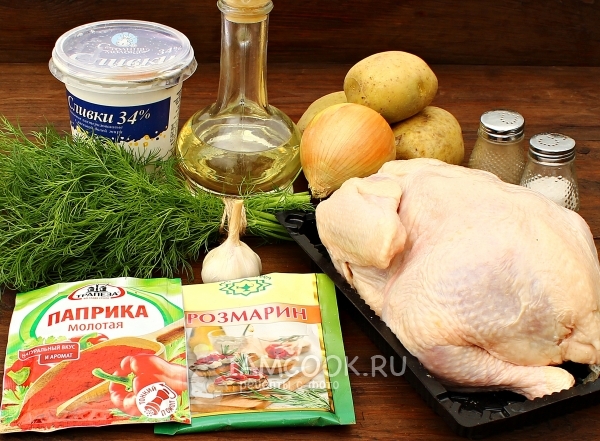 Ингредиенты для курицы с картошкой в сливках в духовке