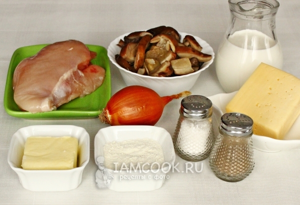 Ингредиенты для жульена с курицей и грибами в мультиварке
