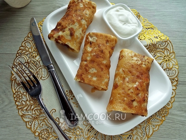 Рецепт блинчиков с колбасой и сыром