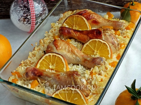Рецепт цитрусовой курицы на рисовой подушке