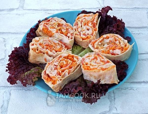 рулет из лаваша с корейской морковью рецепты с фото простые | Дзен
