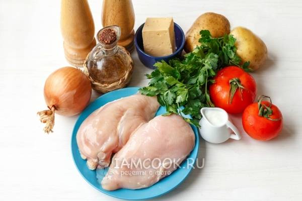 Запеченная курица с овощами