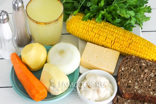 Ингредиенты для сырного супа с гренками