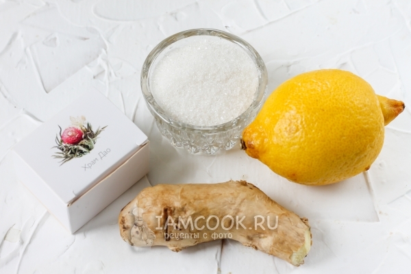 Ингредиенты для зелёного чая с имбирем и лимоном
