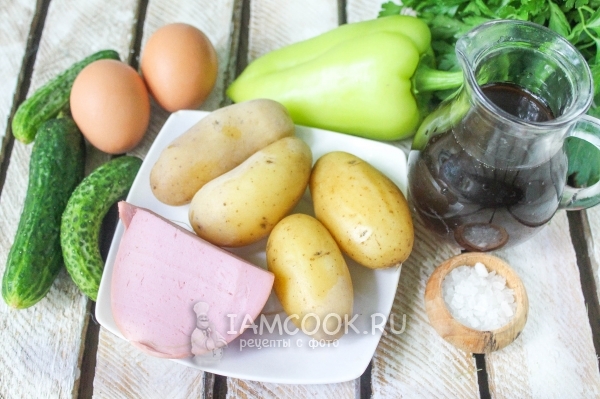Ингредиенты для классической окрошки с колбасой на квасе
