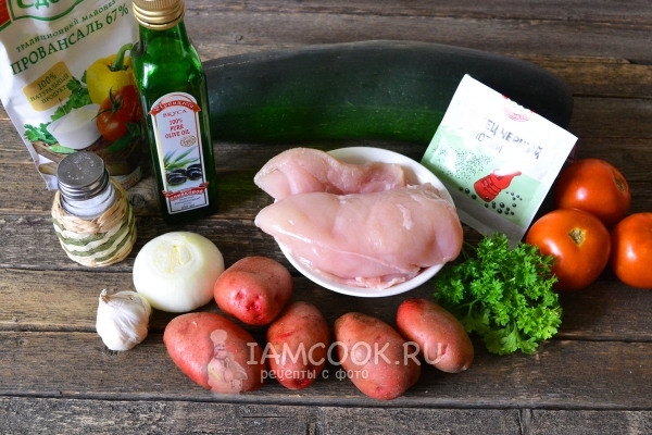 Ингредиенты для курицы с кабачками и картошкой в духовке