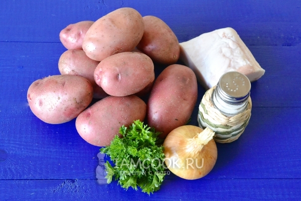 Ингредиенты для жареной картошки с салом и луком