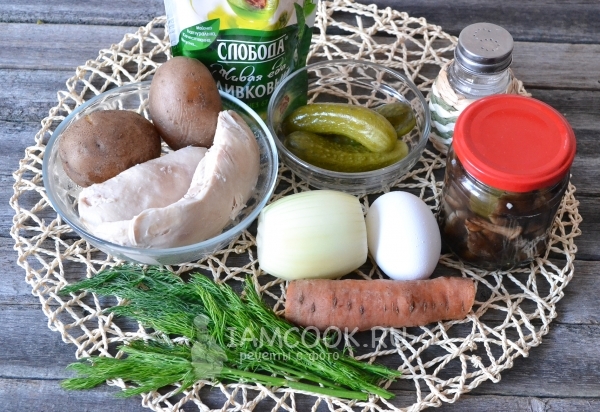 Ингредиенты для салата «Грибная поляна» с опятами