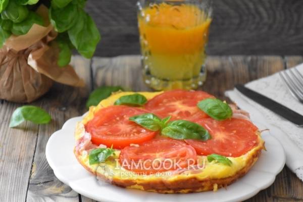 Омлет с сыром, ветчиной и помидорами в духовке простой рецепт пошаговый