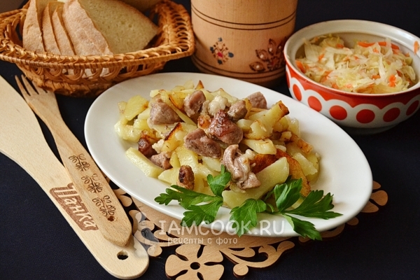 Фото жареной картошки со свининой на сковороде