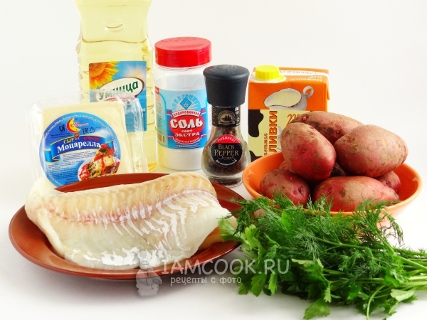 Ингредиенты для трески, запеченной с картошкой в духовке