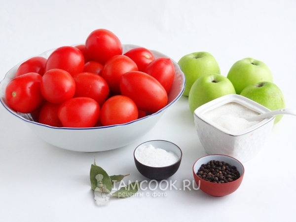 Ингредиенты для помидоров с яблоками на зиму без уксуса