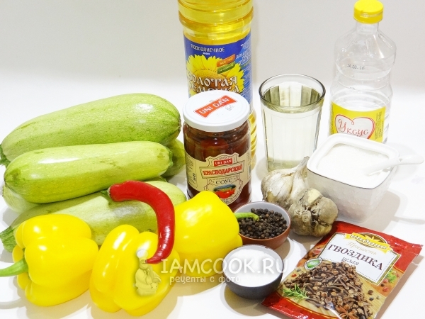 Ингредиенты для салата «Тещин язык» из кабачков на зиму