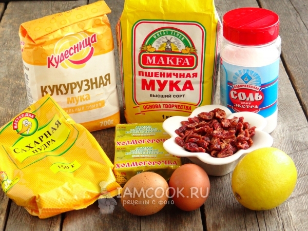 Ингредиенты для кукурузного печенья с вяленой клюквой