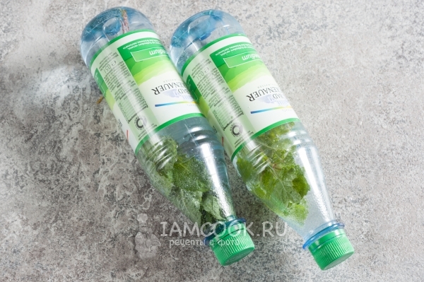 Положить травы в бутылки с водой