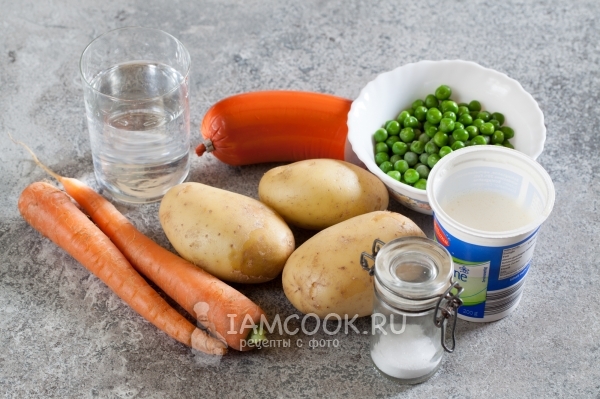 Ингредиенты для супа с вареной колбасой