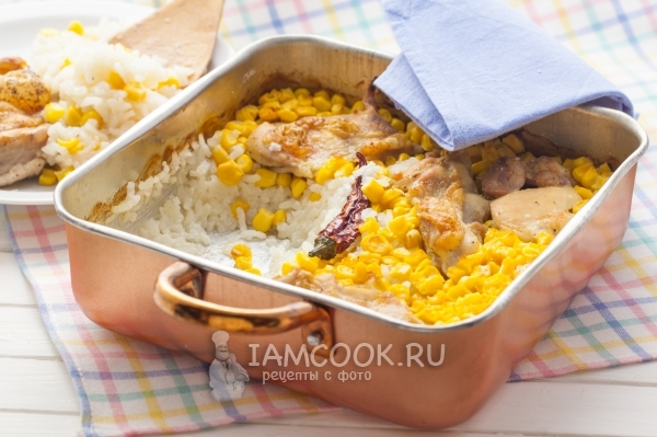 Фото курицы с рисом и кукурузой в духовке