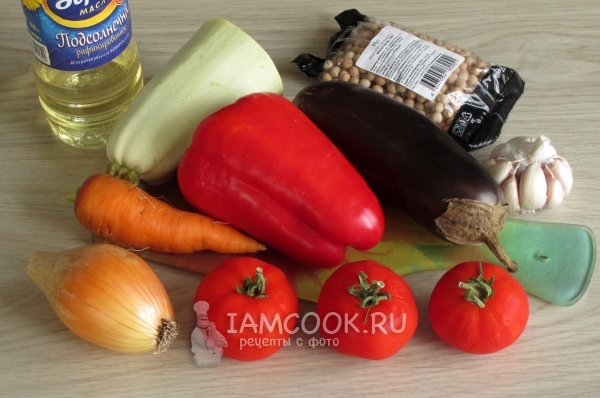 Ингредиенты для тушеного нута с овощами в мультиварке