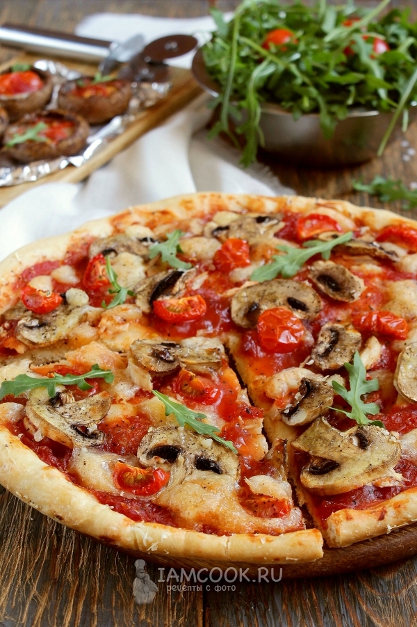 Рецепт пиццы с грибами и сыром