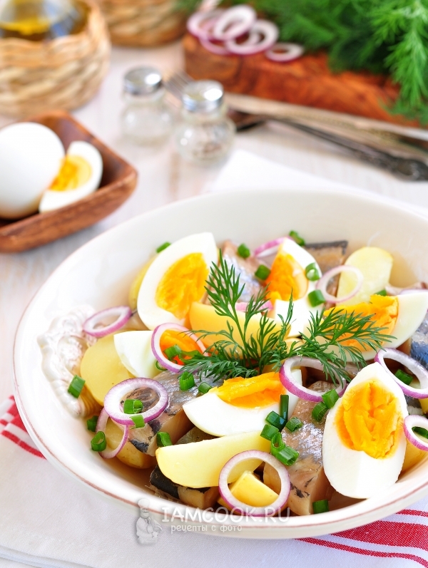 Фото салата из селедки с молодым картофелем, яйцом и луком