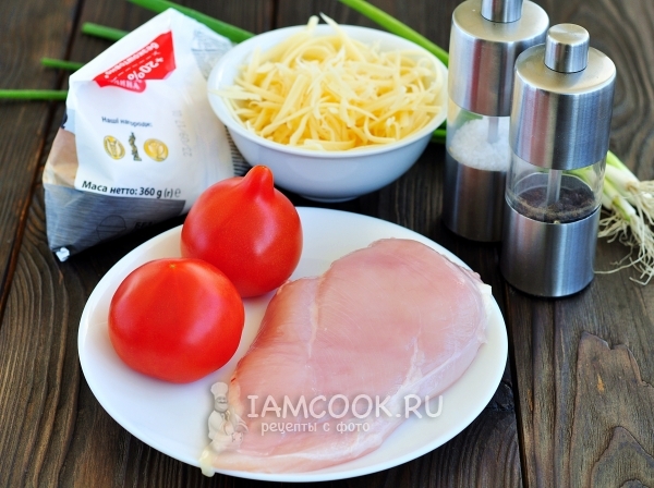 Ингредиенты для отбивных из куриного филе с сыром в духовке