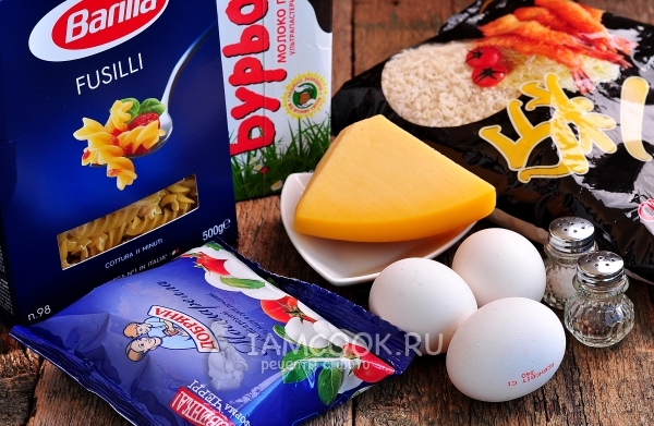 Ингредиенты для запеканки из макарон с сыром и яйцом