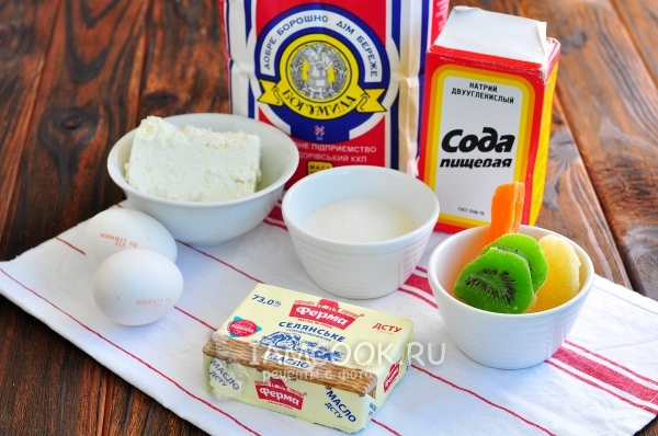 Ингредиенты для творожного кекса с цукатами