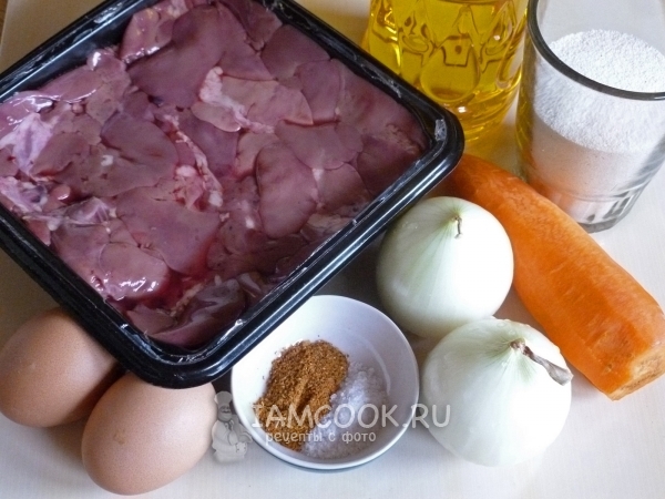 Ингредиенты для запеканки из куриной печени в духовке